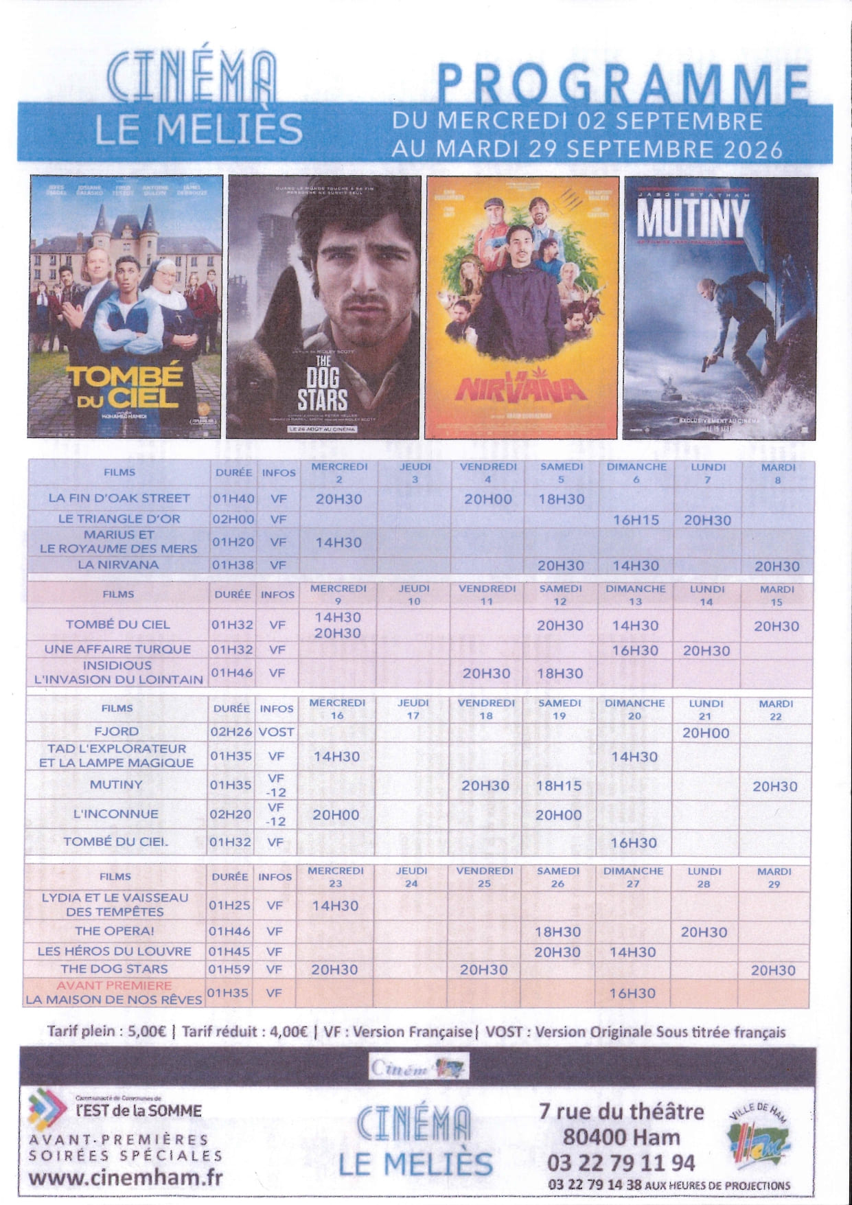 Programme cinéma de Ham Septembre 2026