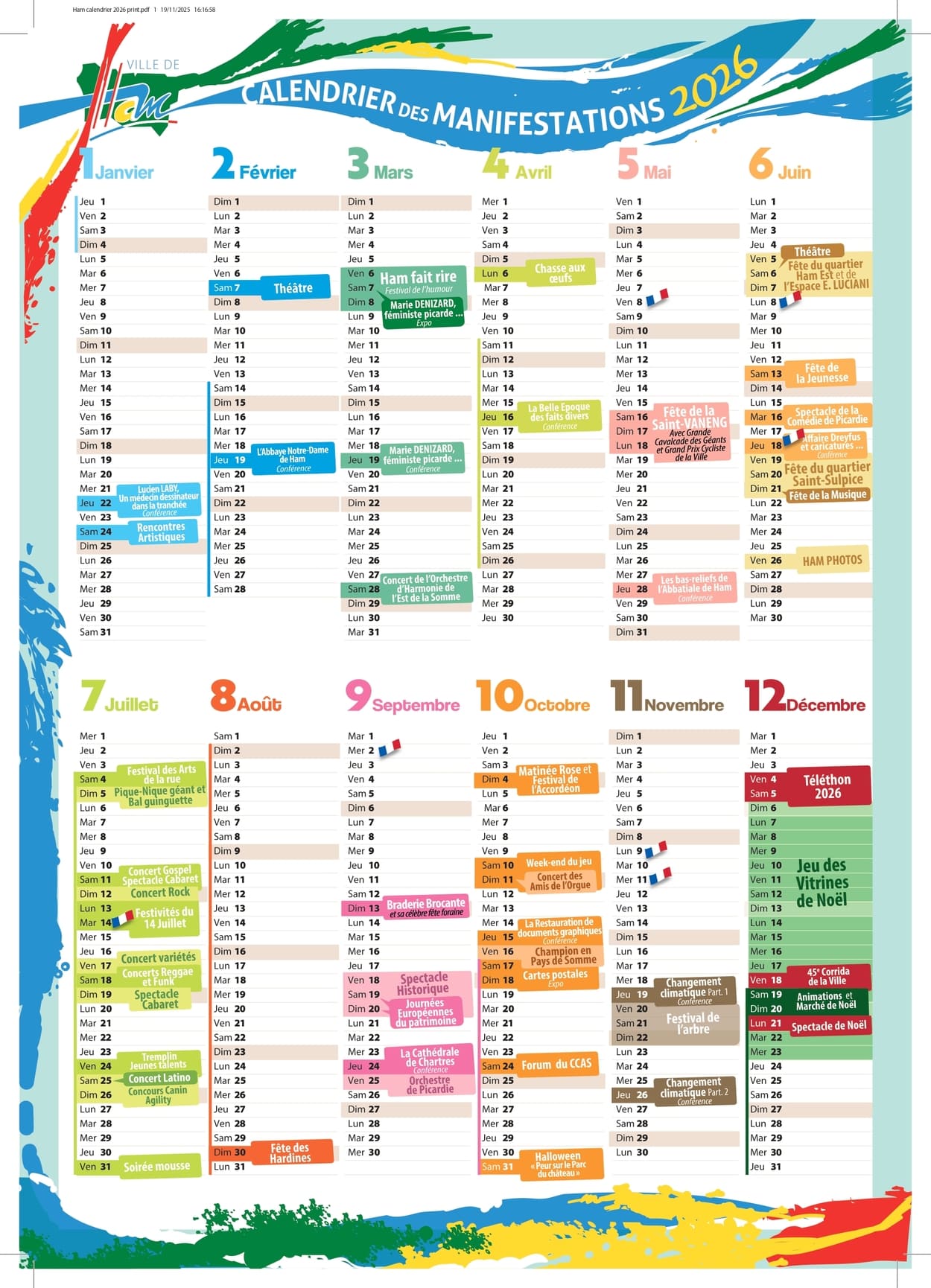 Calendrier des évènements de Ham 2026