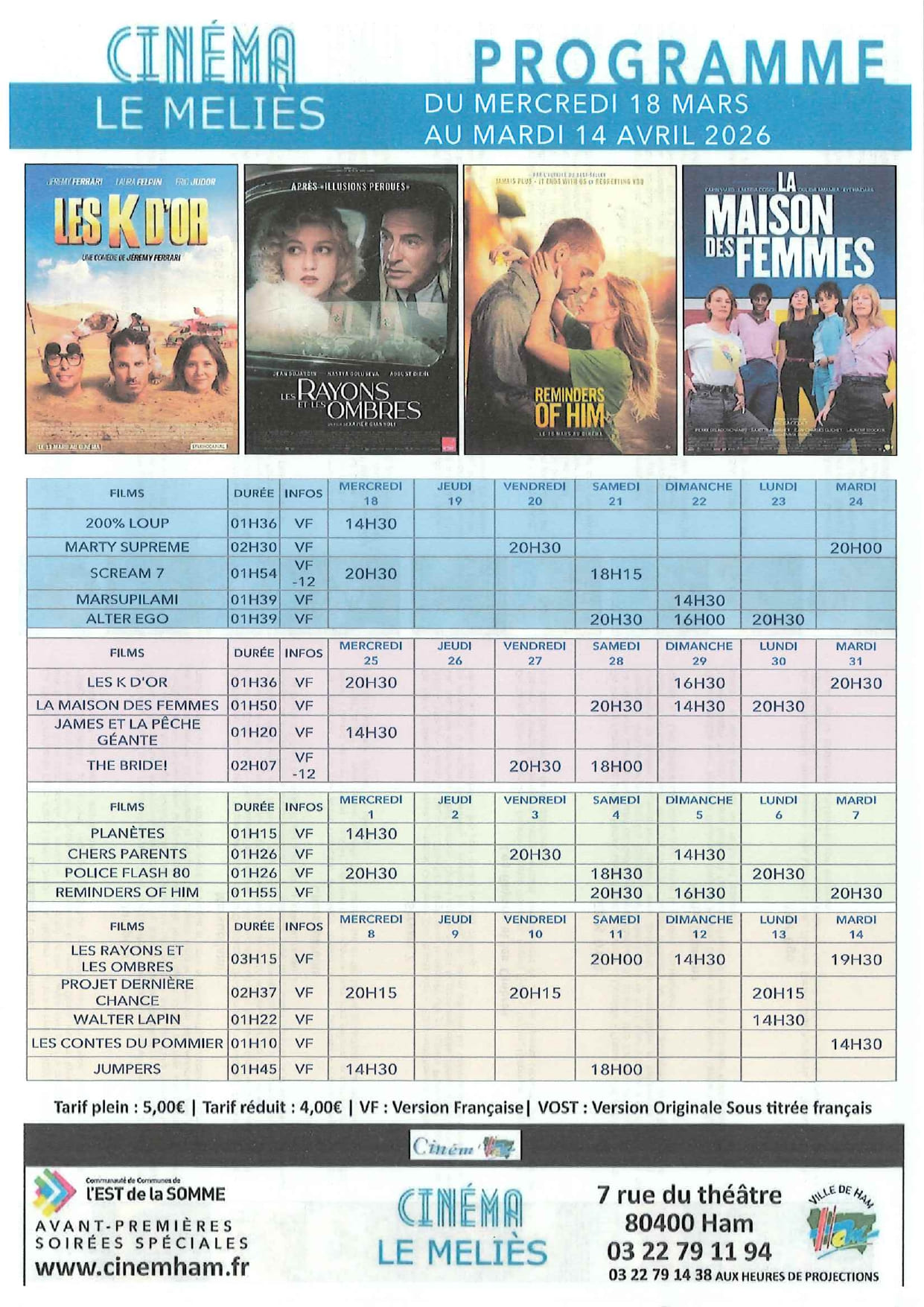 Programme du cinéma du 18.03 au 14.04.2026