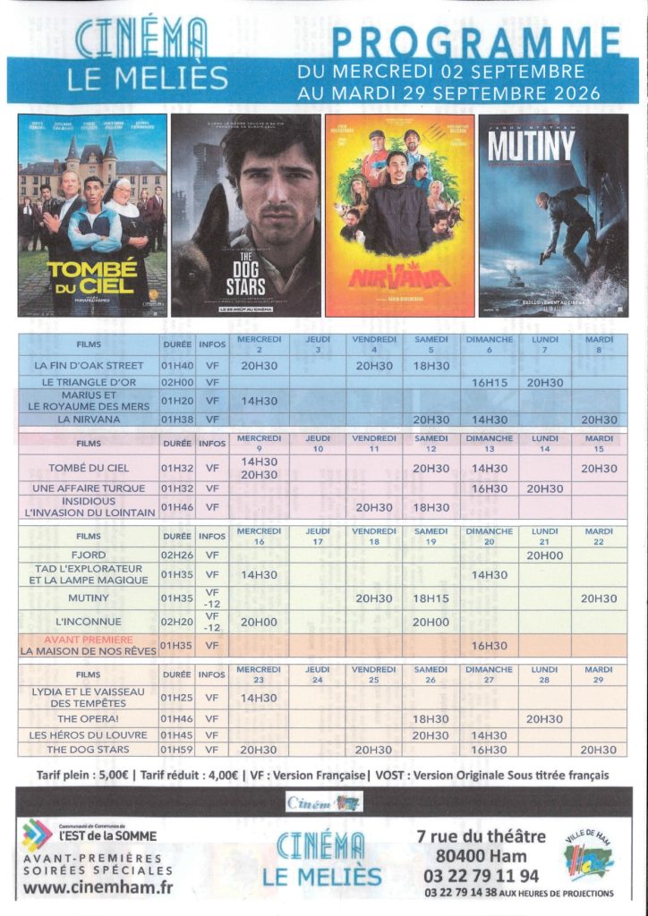 Programme cinéma de Ham Septembre 2026