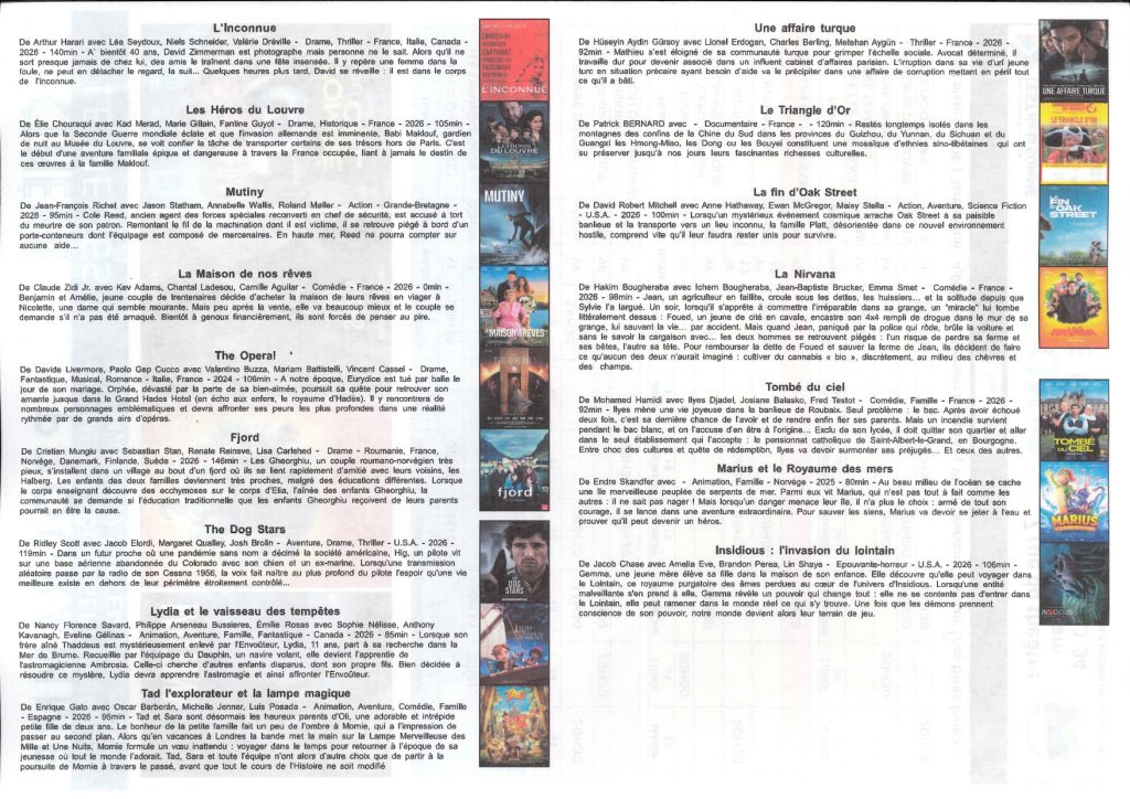 Programme cinéma de Ham Septembre 2026
